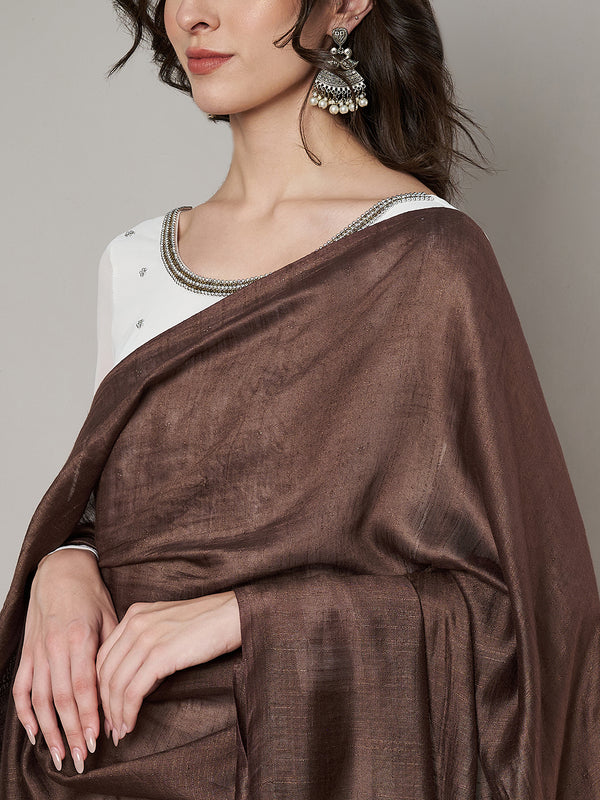 Brown Solid Cotton Dupatta with Subtle Texture & Tassel Ends (Size: 2.5x1 m Approx)
