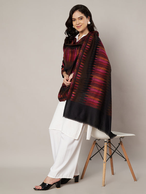 Woolen Women Stole with Ikat-Inspired Woven Motifs | Elegant Ethnic Wrap (80 × 28 Inches)