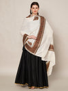 Ivory Woolen Women Shawl with Intricate Embroidered Detailing – Winter Wrap (80 x 40 Inches)