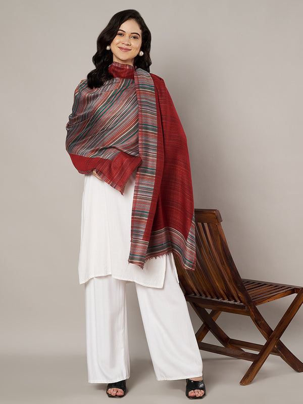 Reversible Woolen Women Stole with Fine Striped Weave | Soft Wrap (80 × 28 Inches)