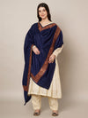 Blue Woolen Women Shawl with Traditional Multicolour Embroidered Border (80 x 40 Inches)