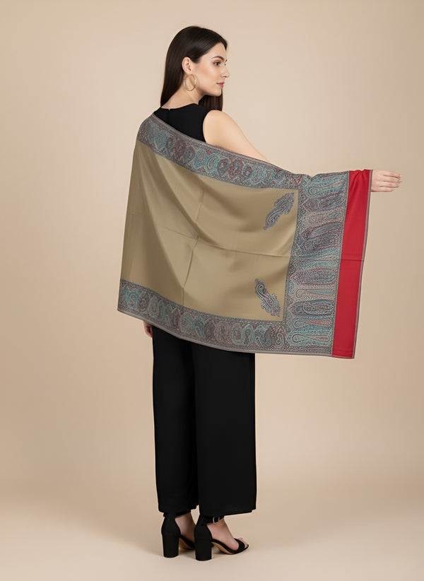 Bamboo Silk Gold Women Shawl with Intricate Paisley Border | Elegant Heritage Wrap (80 × 40 Inches)