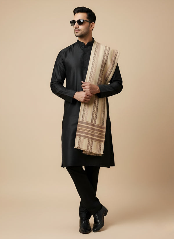 Woolen Zig-Zag Moonlight Zari Mens Stole | Heritage Wrap (80 x 28 Inches)