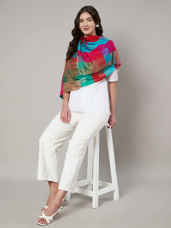 Bamboo Silk Women Stole with Contemporary Checkered Weave | Soft Drape | 80×28 Inches