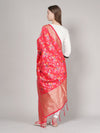 Red Paithani Silk Dupatta with Multicolour Floral Zari Weave (Size: 2.5x1 m Approx)
