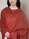 Woolen Women Shawl in Red with All-Over Floral Jaal Weave (80 x 40 Inches)