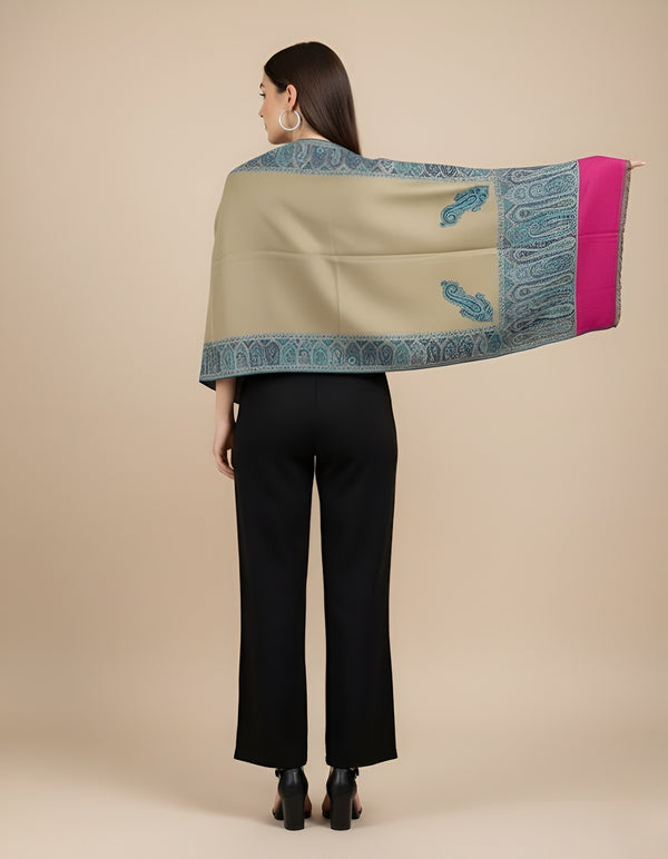 Bamboo Silk Gold Women Shawl with Intricate Paisley Border | Elegant Heritage Wrap (80 × 40 Inches)