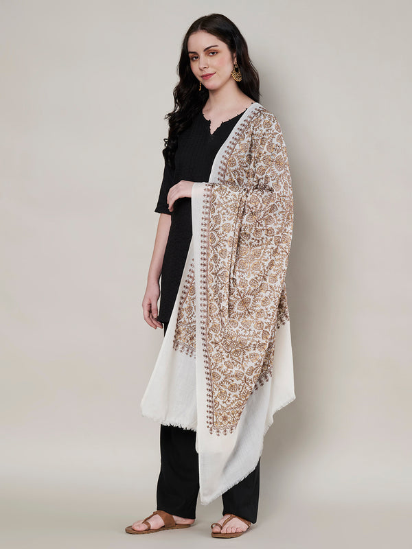 Woolen Women Shawl with Intricate Traditional Motif & Ornate Woven Border | 80 x 40 Inches