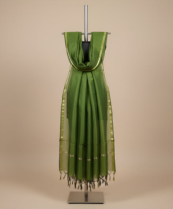 Green Monica Cotton Dupatta with Woven Motifs | Elegant Ethnic Drape (2.5 Metres Approx.)