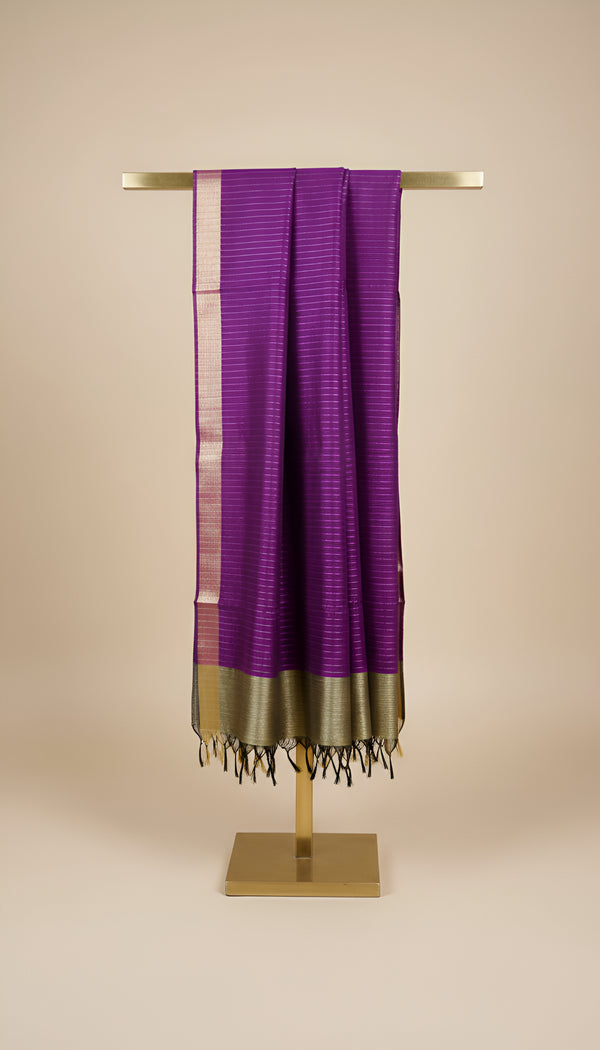 Purple Striped Silk Dupatta with Zari Border | Elegant Ethnic Drape (2.5 Metres Approx.)