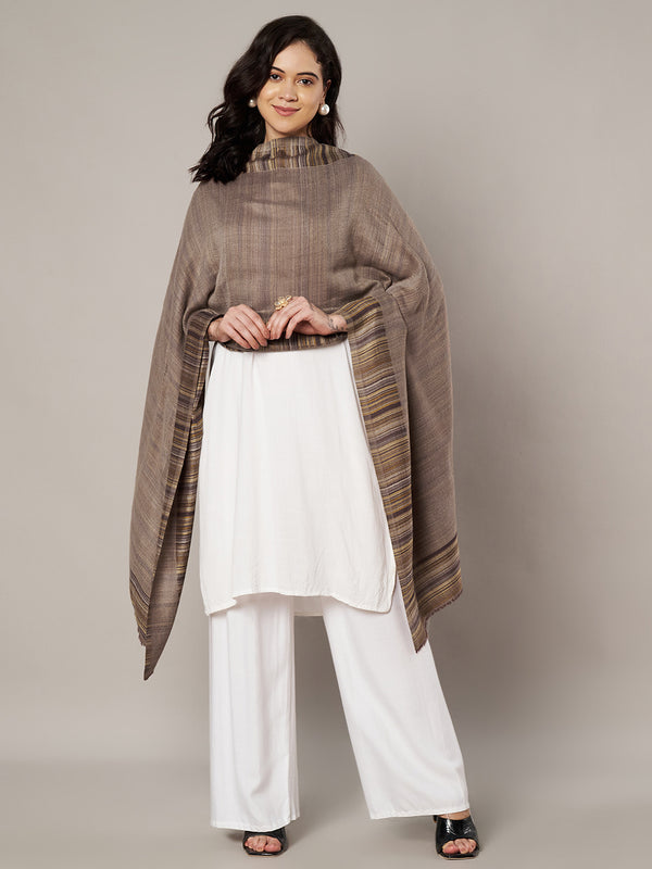 Reversible Woolen Women Stole with Fine Striped Weave | Soft Wrap (80 × 28 Inches)