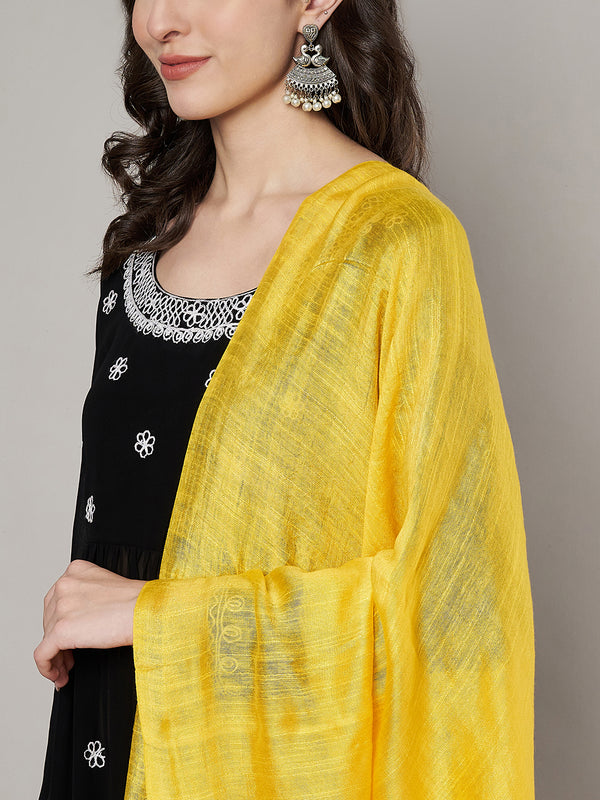 Yellow Solid Cotton Dupatta with Subtle Texture & Tassel Ends (Size: 2.5x1 m Approx)