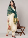 Bottle Green Chanderi Silk Dupatta with Gold Border & Tassels (Size: 2.5x1 m Approx)