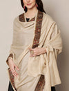 Beige Woolen Women Shawl with Traditional Multicolour Embroidered Border (80 x 40 Inches)