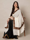 Woolen Women Shawl in White with Embroidered Traditional Border (80 x 40 Inches)