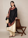 Woolen Women Shawl in Black with Multicolour Kashmiri-Inspired Embroidered Border (80 x 40 Inches)