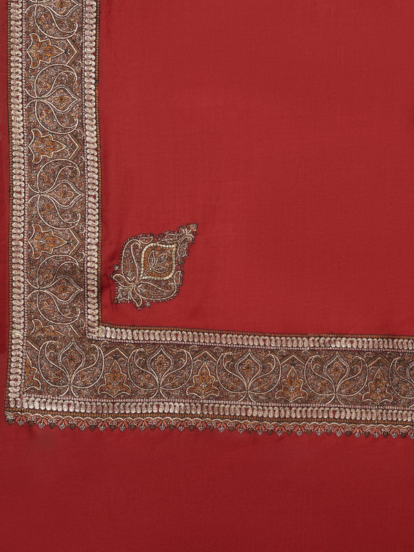 Red Woolen Women Shawl with Intricate Embroidered Detailing – Winter Wrap (80 x 40 Inches)