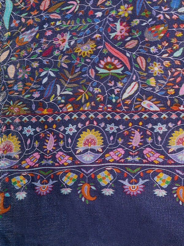 Bamboo Silk Blue Kashmiri Mens Stole with Classic Paisley Weave | Elegant Ethnic Accessory | 80×28 Inches