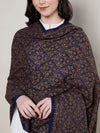 Woolen Women Shawl in Blue with All-Over Floral Jaal Weave (80 x 40 Inches)