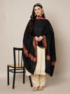 Black Woolen Women Shawl with Traditional Multicolour Embroidered Border (80 x 40 Inches)