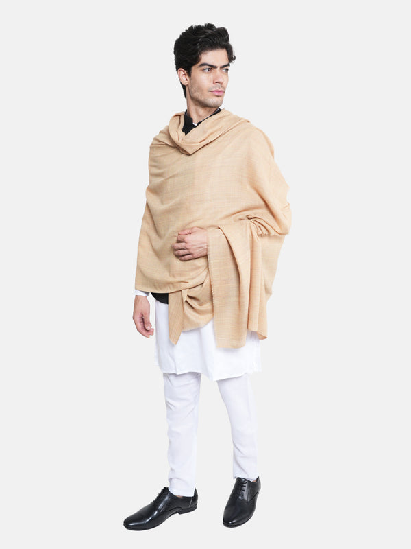 Solid Beige Fine Wool Mens Shawl – Soft Winter Wrap (80 x 40 Inches)