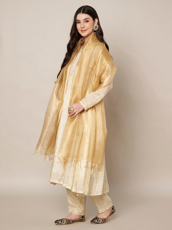 Soft Gold Cotton Silk Dupatta with Subtle Woven Texture (Size: 2.5x1 m Approx)