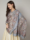 Printed Bamboo Silk Women Shawl – Grey Floral Statement Wrap (80 x 40 Inches)