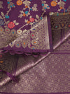 Purple Paithani Silk Dupatta with Multicolour Floral Zari Weave (Size: 2.5x1 m Approx)