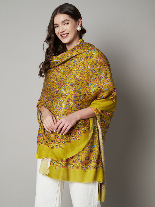 Bamboo Silk Mustard Kashmiri Women Stole with Traditional Paisley Jaal | Soft & Elegant | 80×28 Inches