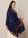 Blue Woolen Women Shawl with Traditional Multicolour Embroidered Border (80 x 40 Inches)