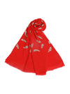 Micro Wool Red Feather Motif Women Stole | Soft Wrap with Subtle Woven Accents (80 × 28 Inches)