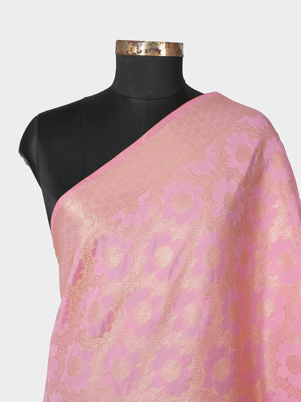 Pink Banarasi Silk Dupatta with Elegant Woven Floral Jaal (Size: 2.5x1 m Approx)