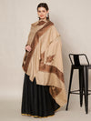 Elegant Light Brown Woolen Women Shawl with Embroidered Border – Ethnic Wrap (80 x 40 Inches)