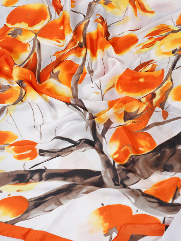 Printed Silk Women Stole with Artistic Motif Design | Elegant Lightweight Wrap (80 × 28 Inches)