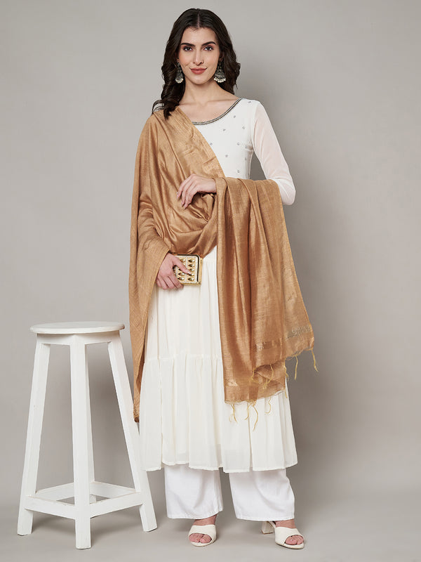 Beige Solid Cotton Dupatta with Subtle Texture & Tassel Ends (Size: 2.5x1 m Approx)