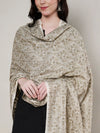 Woolen Women Shawl in White with All-Over Floral Jaal Weave (80 x 40 Inches)