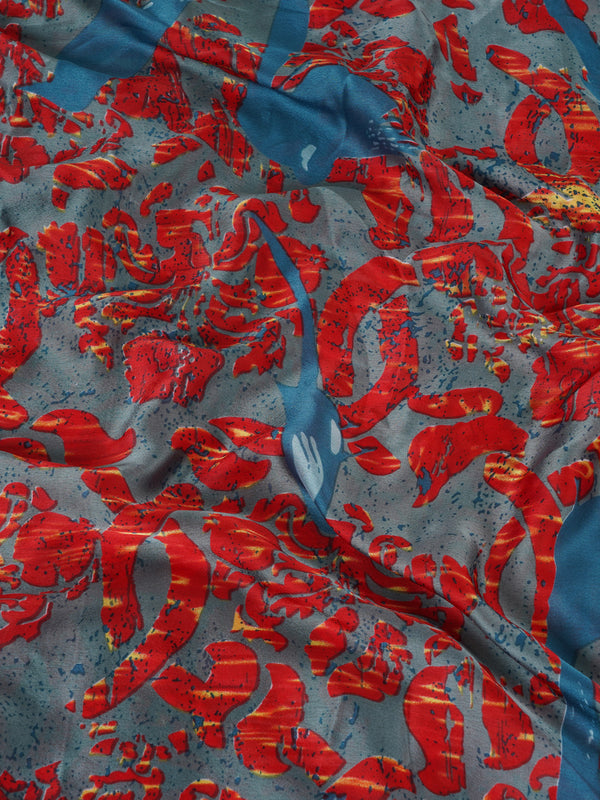 Printed Silk Women Stole with Artistic Motif Design | Elegant Lightweight Wrap (80 × 28 Inches)