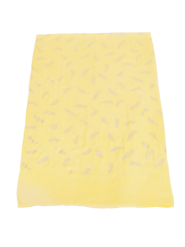 Micro Wool Yellow Feather Motif Women Stole | Soft Wrap with Subtle Woven Accents (80 × 28 Inches)