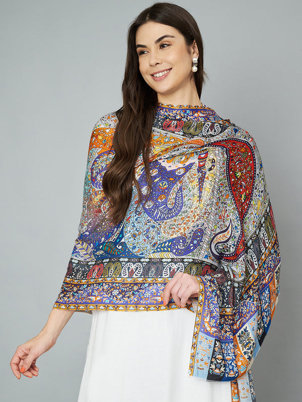 Bamboo Silk Heritage Printed Women Stole | Elegant Artisanal Statement Wrap (80 × 28 Inches)