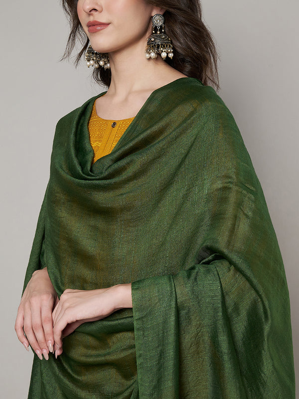 Bottle Green Solid Cotton Dupatta with Subtle Texture & Tassel Ends (Size: 2.5x1 m Approx)