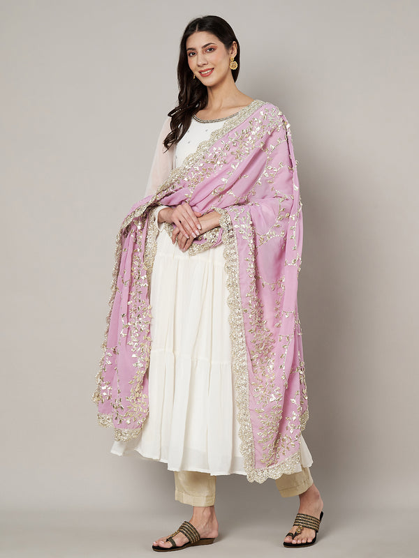 Pink Georgette Dupatta with Hand Gota Patti Work (Size: 2.5x1 m Approx)