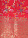 Red Paithani Silk Dupatta with Multicolour Floral Zari Weave (Size: 2.5x1 m Approx)