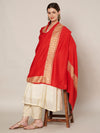 Solid Red Woolen Women Shawl with Rich Embroidered Border – 80 x 40 Inches
