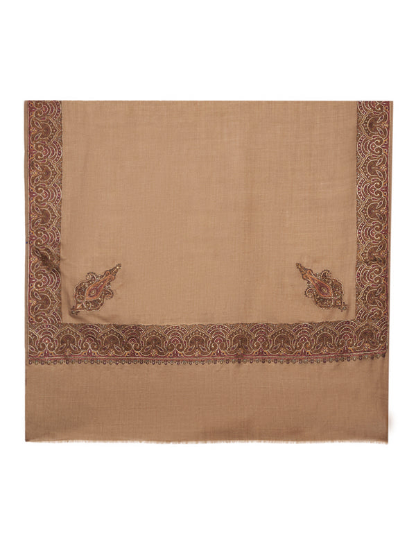 Elegant Brown Woolen Women Shawl with Embroidered Border – Ethnic Wrap (80 x 40 Inches)