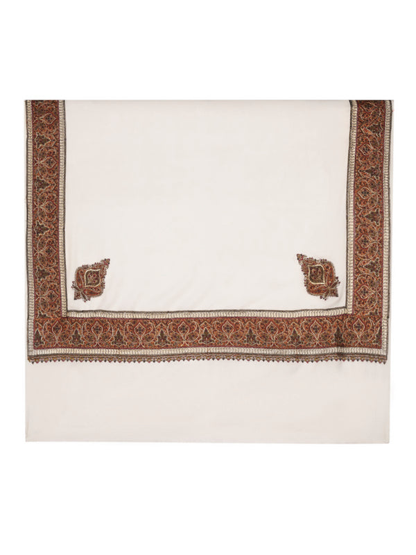 Ivory Woolen Women Shawl with Intricate Embroidered Detailing – Winter Wrap (80 x 40 Inches)