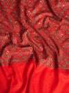 Woolen Women Shawl in Red with All-Over Floral Jaal Weave (80 x 40 Inches)