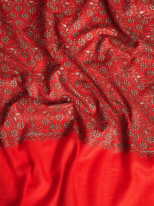 Woolen Women Shawl in Red with All-Over Floral Jaal Weave (80 x 40 Inches)