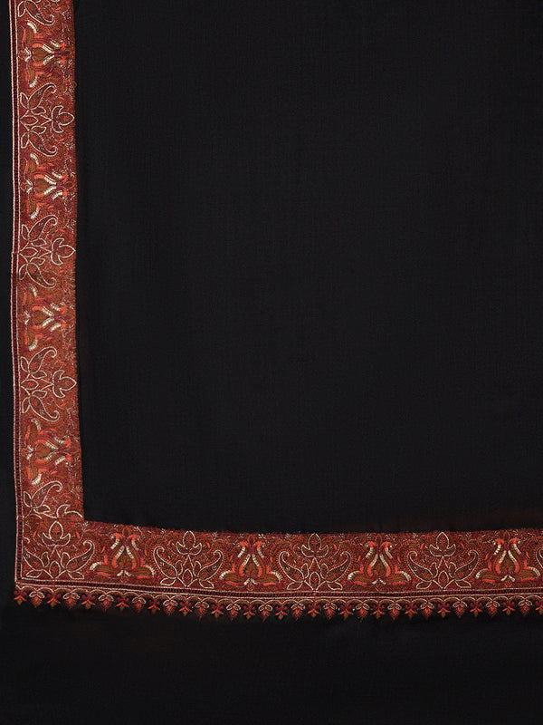 Black Woolen Women Shawl with Traditional Multicolour Embroidered Border (80 x 40 Inches)