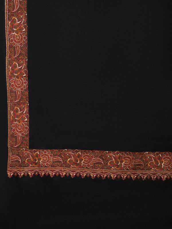 Woolen Women Shawl in Black with Embroidered Traditional Border (80 x 40 Inches)