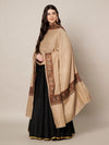 Woolen Women Shawl in Warm Beige with Intricate Traditional Embroidered Border (80 x 40 Inches)